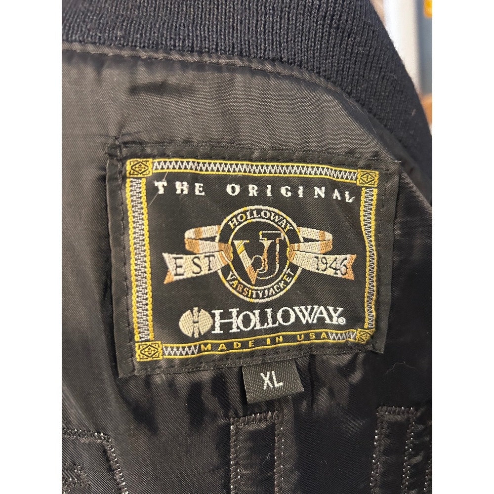 Holloway Varsity Letterman Jacket Black‎ Gold White Leather Sleeves Mens XL - Picture 7 of 7